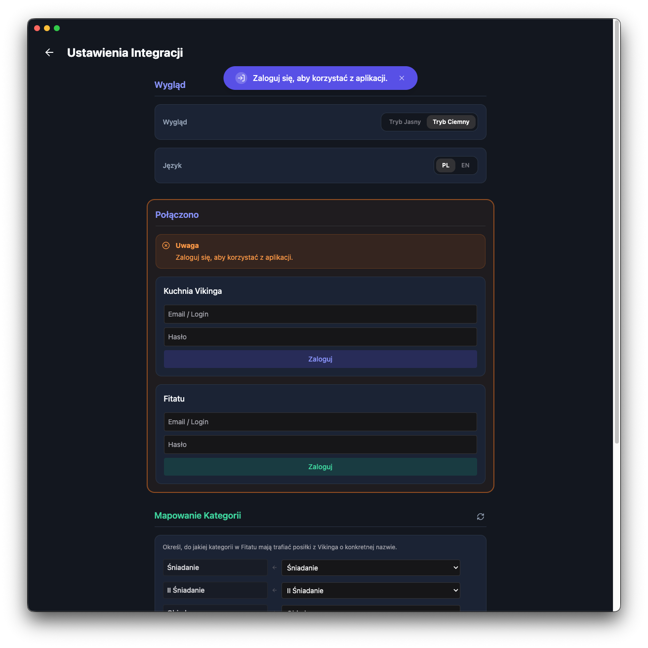 Połączenie z serwisami